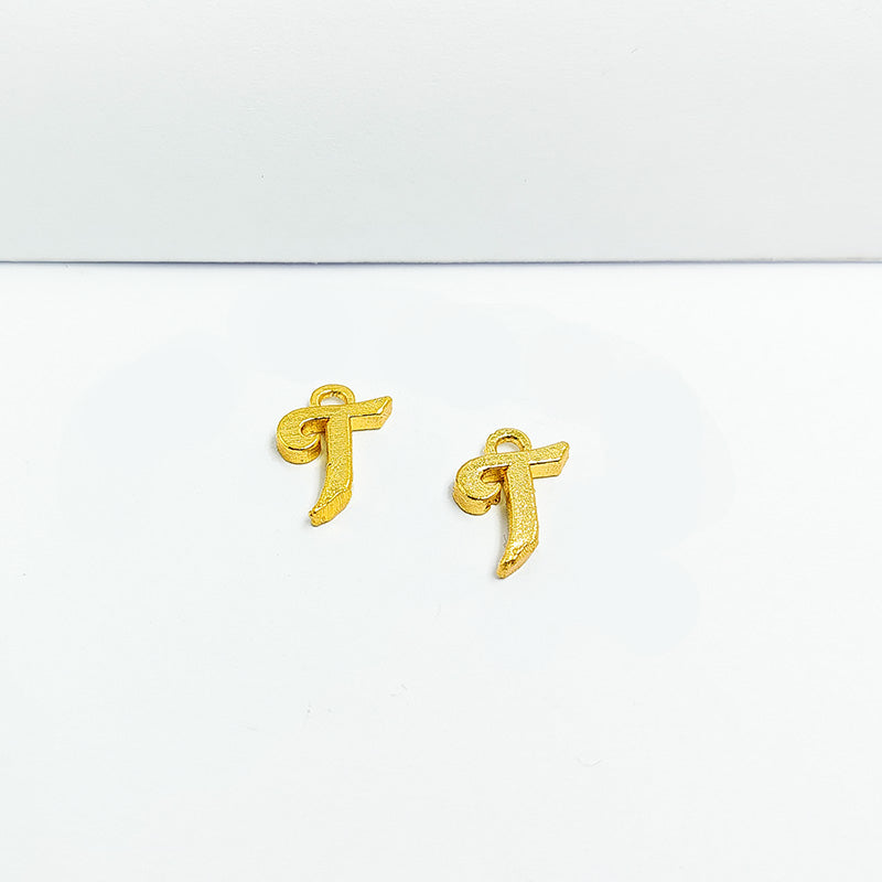 ‘T’ charm handcrafted in India featuring 18K Gold Overlay Over Copper with elegant textured finish.