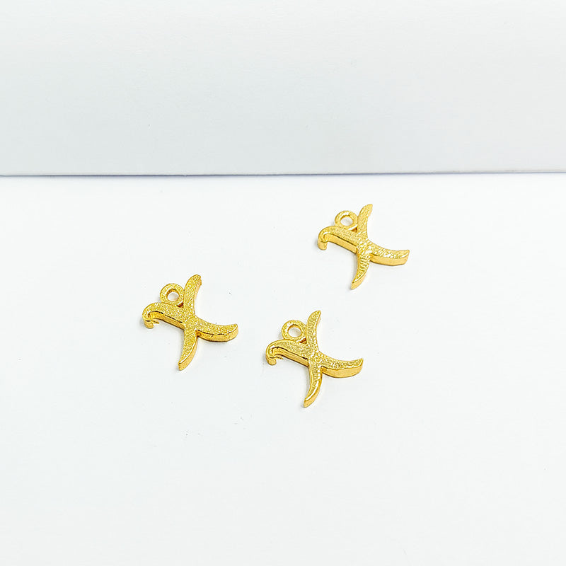 ‘X’ charm handcrafted in India featuring 18K Gold Overlay Over Copper with elegant textured finish.