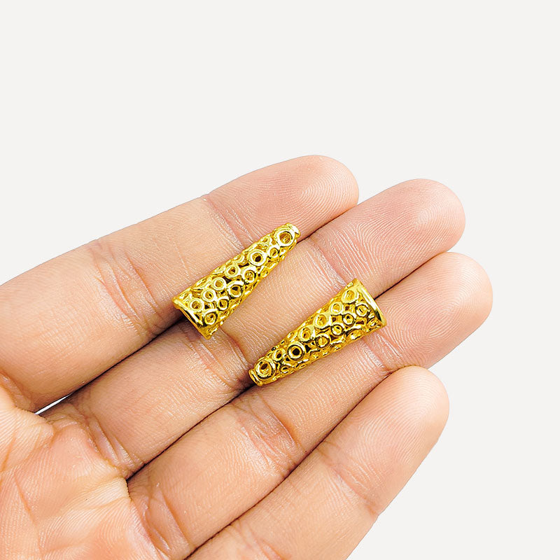 18K Gold Overlay Over Copper cone bead cap handcrafted in India for DIY jewelry making