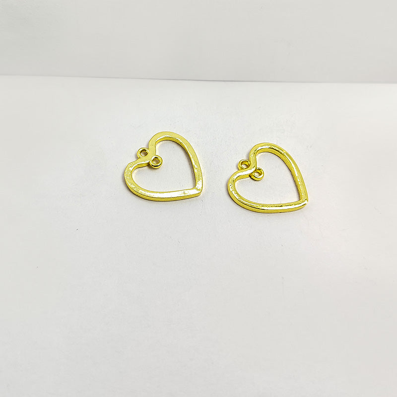 18K Gold Overlay Over Copper elegant open heart charm handcrafted in India for handmade jewelry