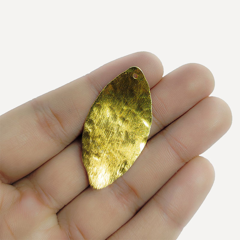 18K Gold Overlay Over Copper textured leaf charm handcrafted in India for modern jewelry designs