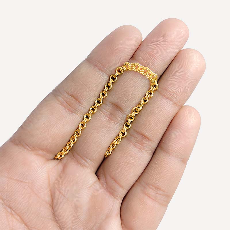 Elegant 18K Gold Overlay Over Copper fine oval beading chain handcrafted in India for delicate jewelry styling