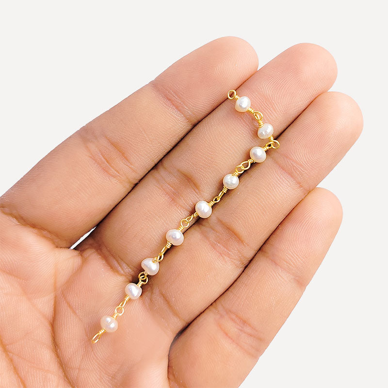 Elegant 18K Gold Overlay Over Copper Mabe Pearl beaded chain with smooth round stones and polished finish suitable for refined jewelry styling