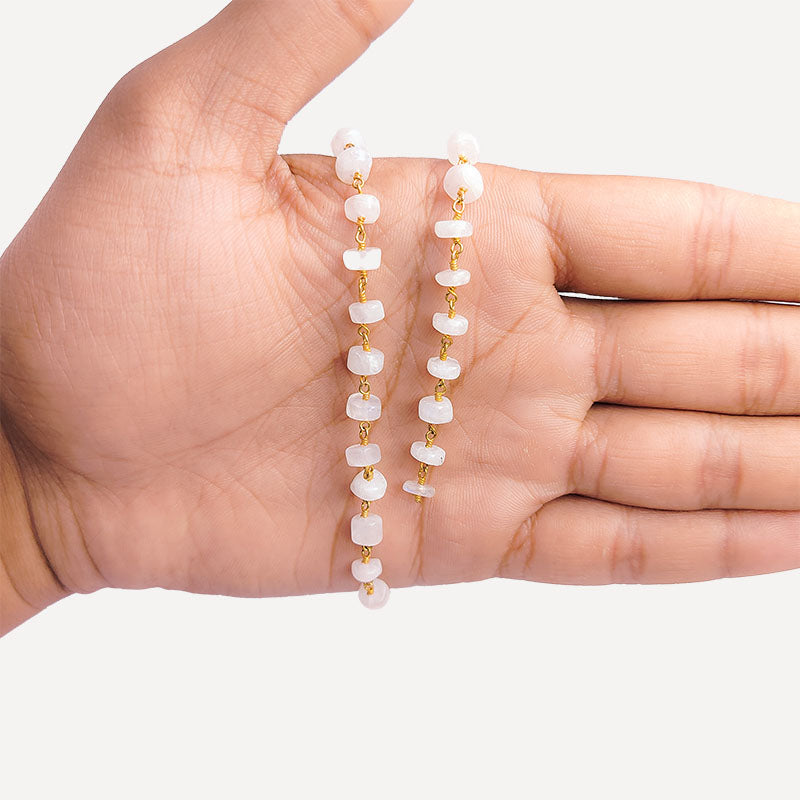 Elegant 18K Gold Overlay Over Copper Rainbow Moonstone rectangular beaded chain with polished finish suitable for refined everyday jewelry styling and layering