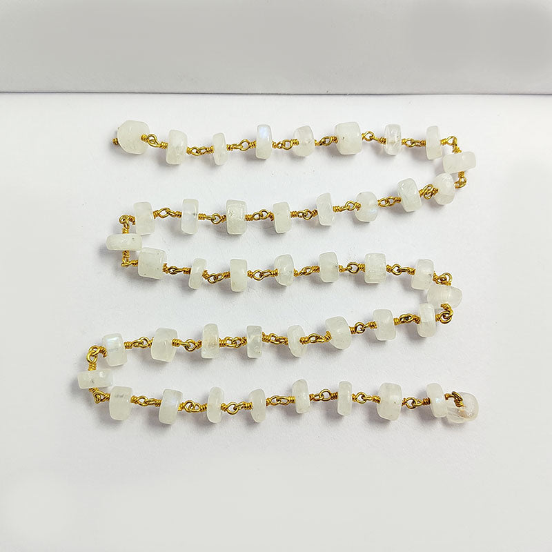 Elegant 18K Gold Overlay Over Copper Rainbow Moonstone rectangular beaded chain with polished finish suitable for refined everyday jewelry styling and layering