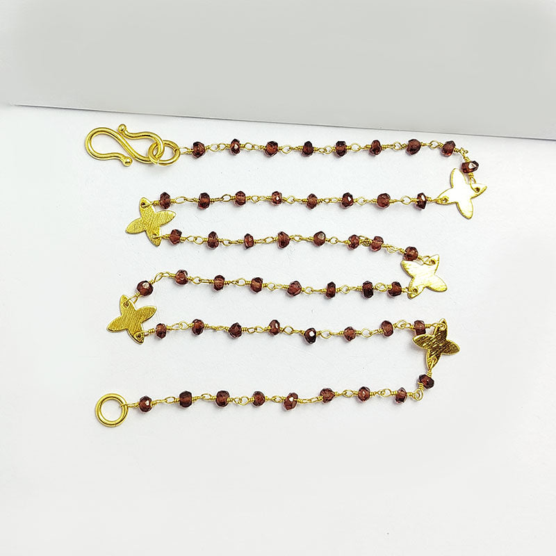 Elegant 18K Gold Overlay Over Copper Red Garnet beaded necklace with polished finish, OM connector, and hook lock for refined everyday styling