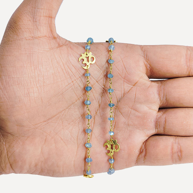 Elegant 18K Gold Overlay Over Copper Labradorite Beaded Necklace with OM Connector and Polished Finish