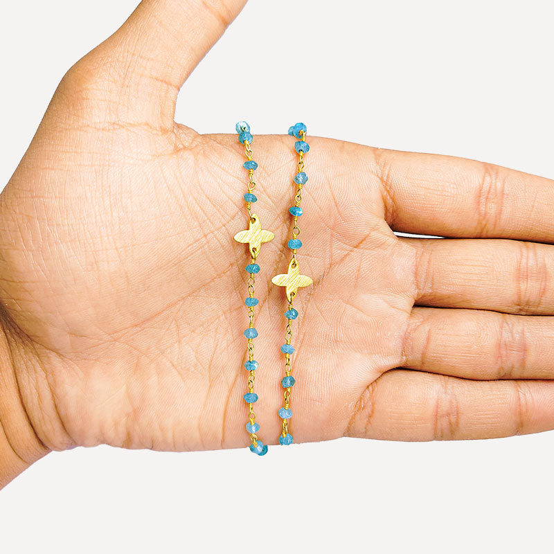 Elegant 18K Gold Overlay Over Copper Labradorite Beaded Necklace with Butterfly Connectors and Polished Finish