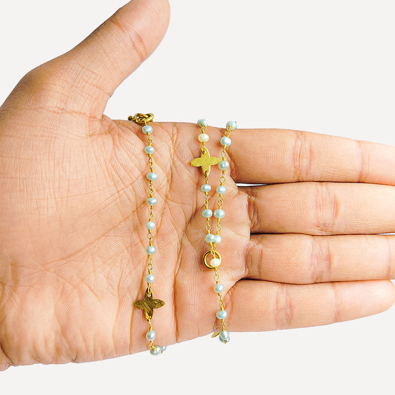 Elegant 18K Gold Overlay Over Copper Mabe Pearl beaded necklace with polished finish, butterfly connectors, and hook lock for refined everyday styling
