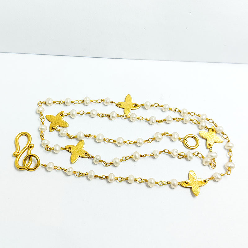 Elegant 18K Gold Overlay Over Copper Mabe Pearl beaded necklace with polished finish, butterfly connectors, and hook lock for refined everyday styling