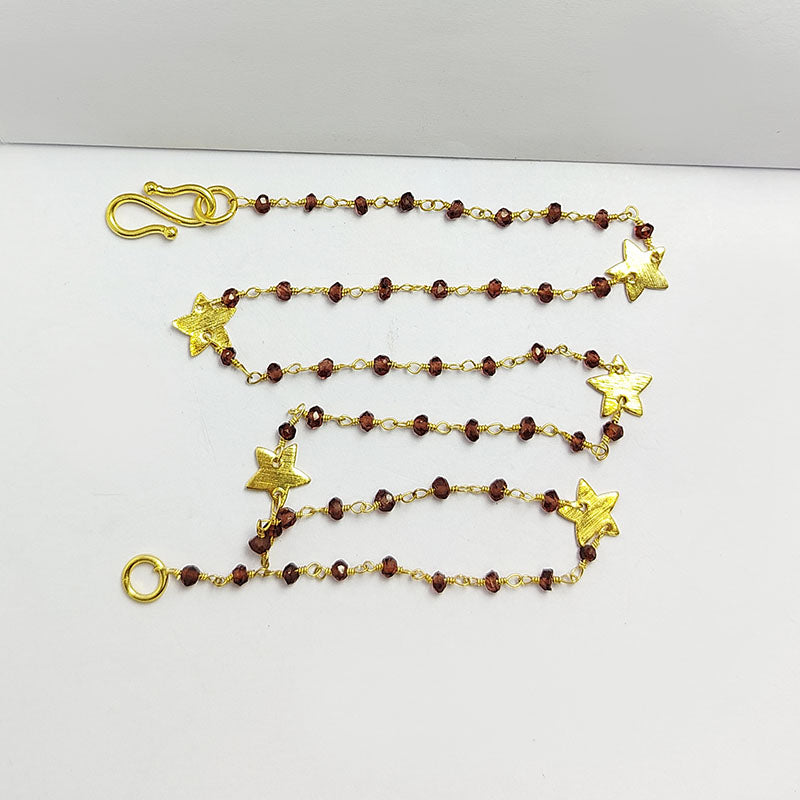 Elegant red garnet beaded necklace with butterfly motif accents and smooth 18K Gold Overlay Over Copper designed for everyday and festive wear
