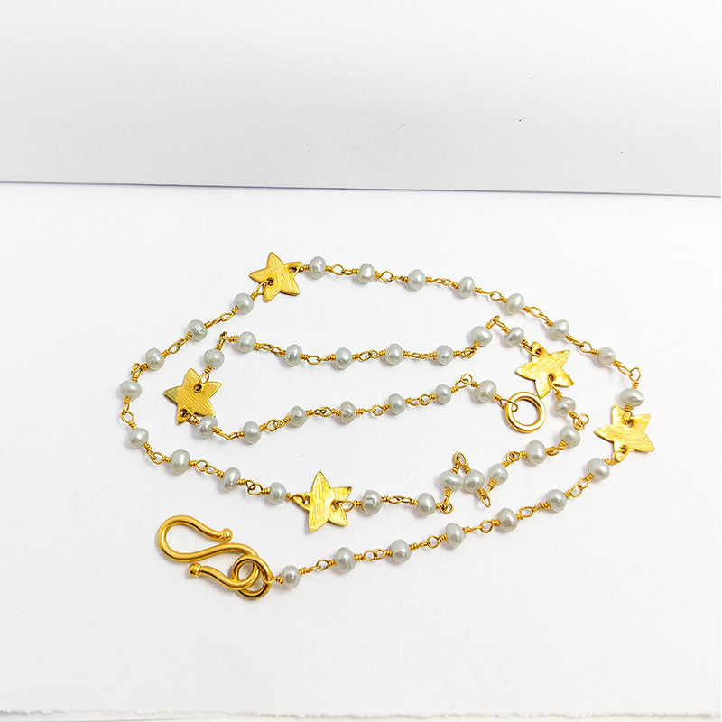 Elegant mabe pearl beaded necklace with butterfly motif accents and smooth 18K Gold Overlay Over Copper designed for everyday and festive wear