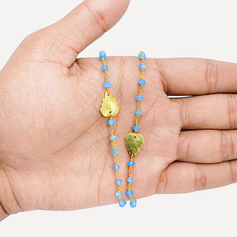Elegant labradorite beaded necklace with leaf motif accents and smooth 18K Gold Overlay Over Copper designed for everyday and festive wear