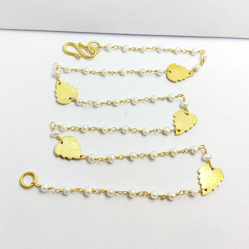 Elegant mabe pearl beaded necklace with leaf motif accents and smooth 18K Gold Overlay Over Copper designed for everyday and festive wear