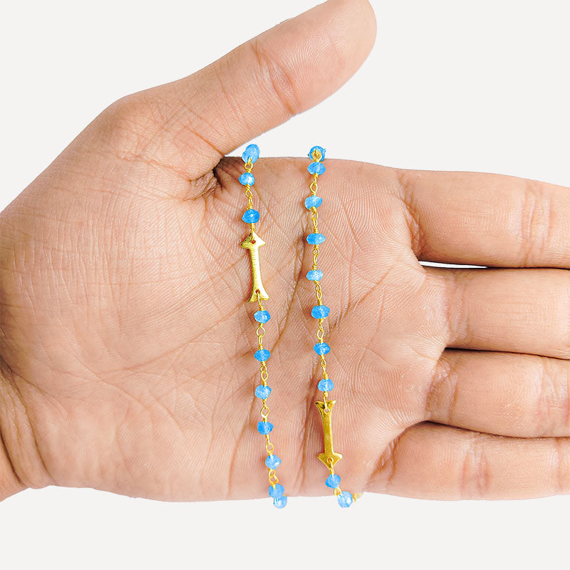 Elegant Labradorite Beaded Necklace With Arrow Motif Detailing Finished in 18K Gold Overlay Over Copper and India Inspired Design