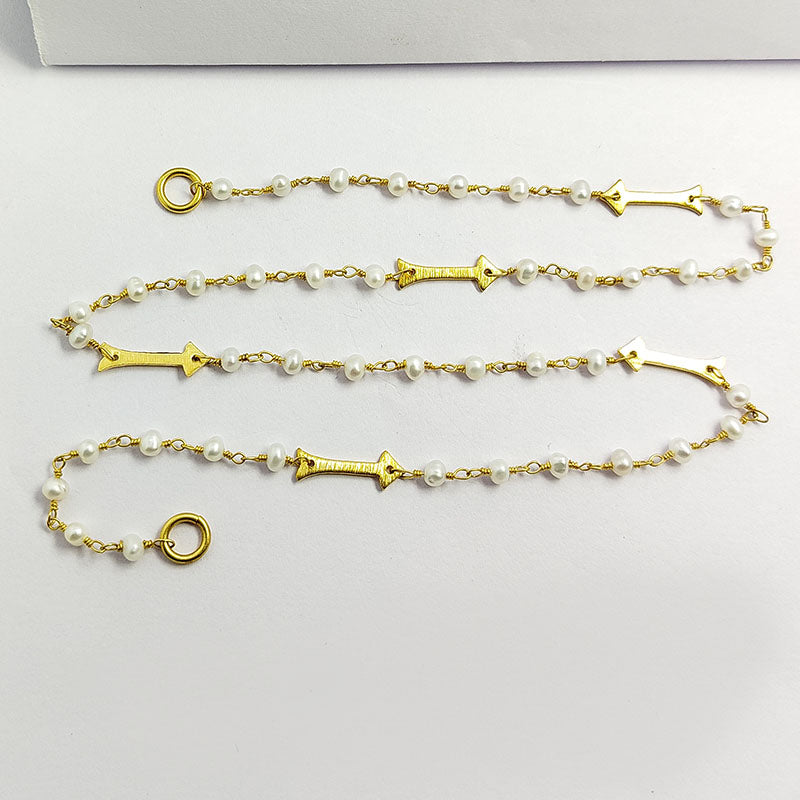 Elegant mabe pearl beaded necklace with arrow motif accents and smooth 18K Gold Overlay Over Copper designed for everyday and festive wear
