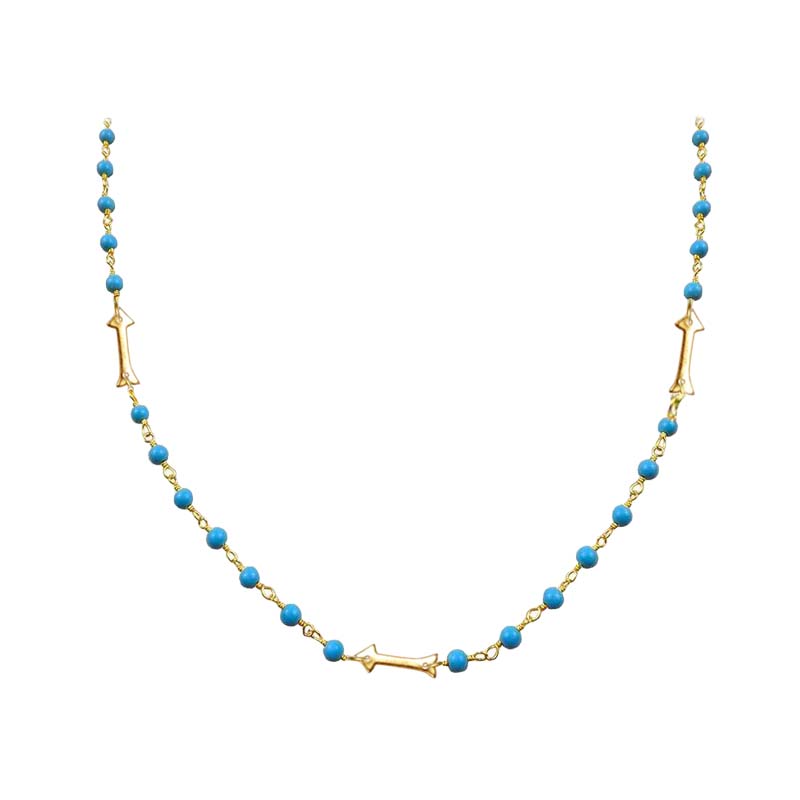 Elegant turquoise beaded necklace with 18K gold overlay copper handcrafted in India for stylish wear