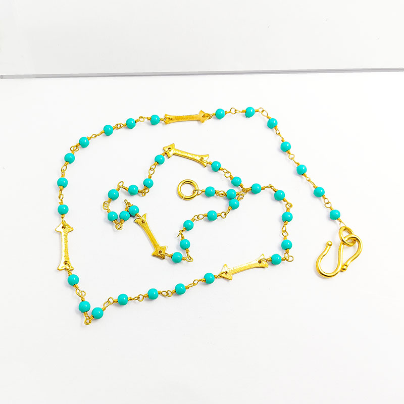 Elegant turquoise beaded necklace with 18K gold overlay copper handcrafted in India for stylish wear
