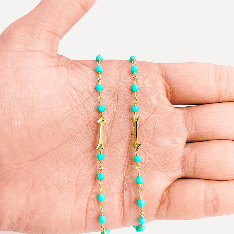 Elegant turquoise beaded necklace with 18K gold overlay copper handcrafted in India for stylish wear