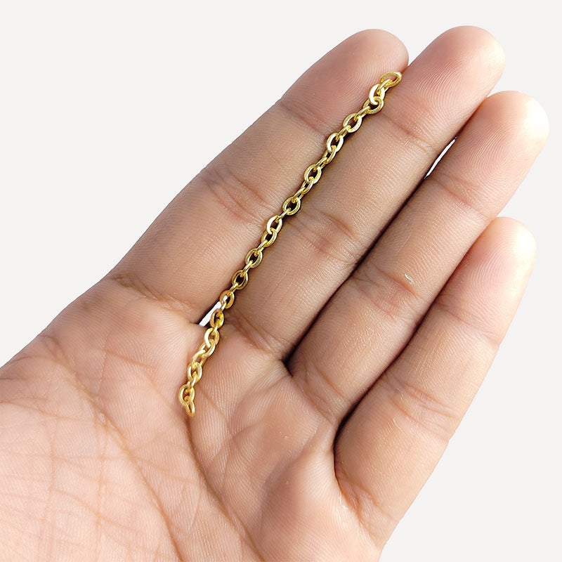 Elegant beading and extender cable chain made with 18K Gold Overlay Over Copper, featuring polished round links and multiple size options for custom jewelry styling