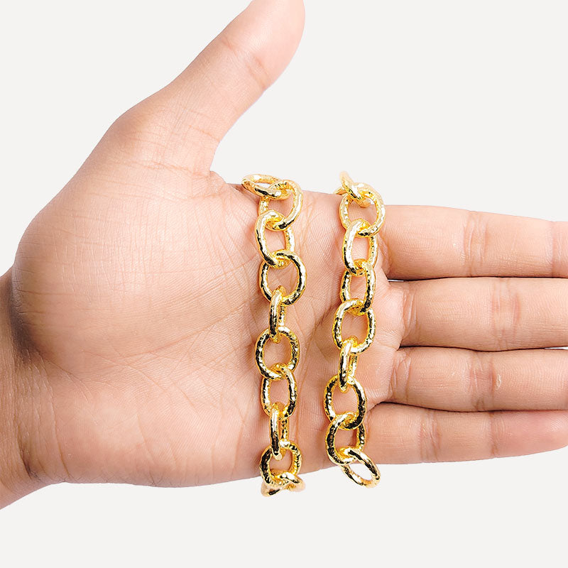 Bold oval link chain crafted with 18K Gold Overlay Over Copper featuring textured oversized links for statement jewelry styling and modern fashion layering