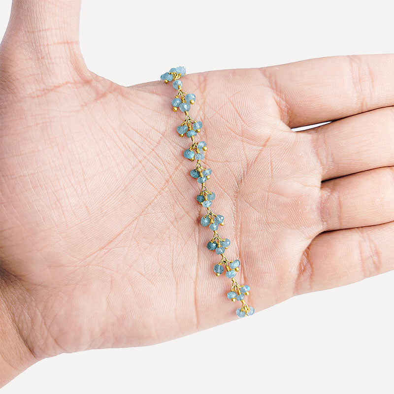 Elegant Labradorite beaded chain crafted with 18K Gold Overlay Over Copper featuring clustered faceted beads for soft shimmer and refined jewelry styling