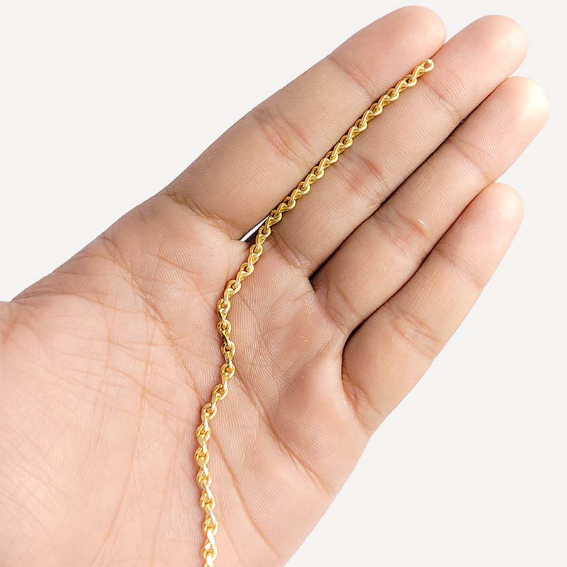18K Gold Overlay Over Copper slim 3MM link chain with smooth rounded connections suitable for delicate necklaces bracelets and custom jewelry styling
