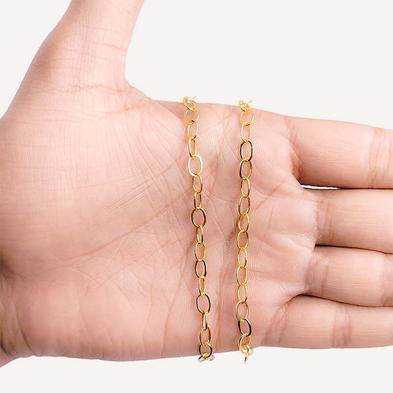Elegant 18K Gold Overlay Over Copper oval link jewelry chain with polished finish, ideal for necklaces, bracelets, and custom jewelry making projects