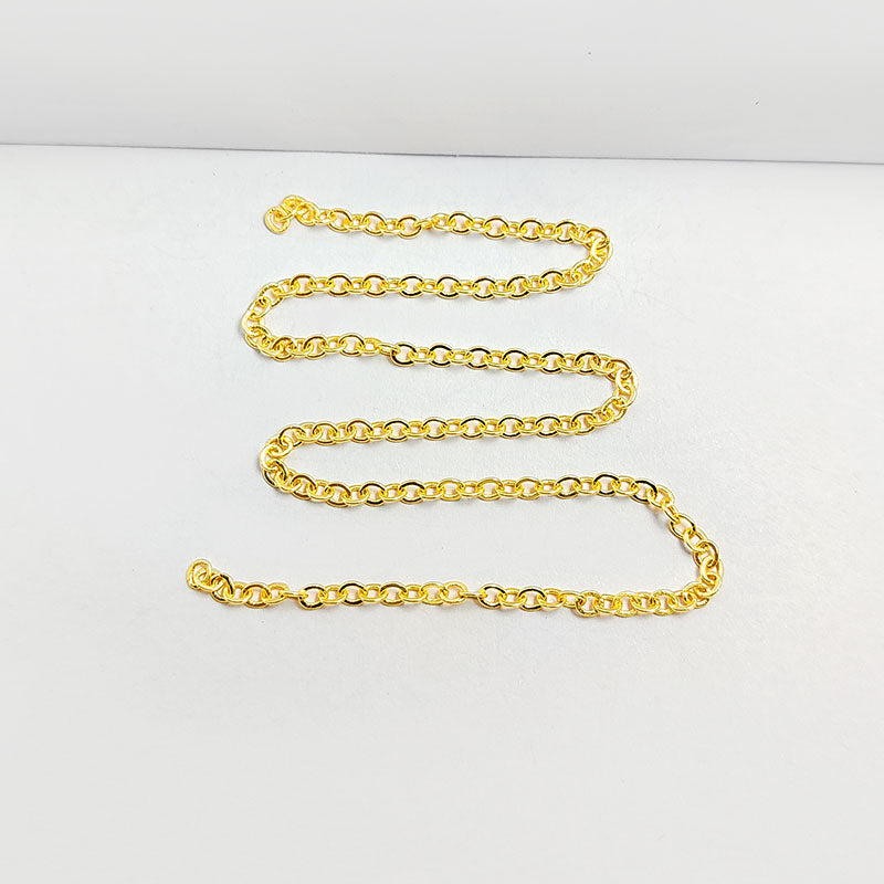 Delicate 18K Gold Overlay Over Copper fine oval link jewelry chain with polished finish, ideal for necklaces, bracelets, and lightweight custom jewelry making projects