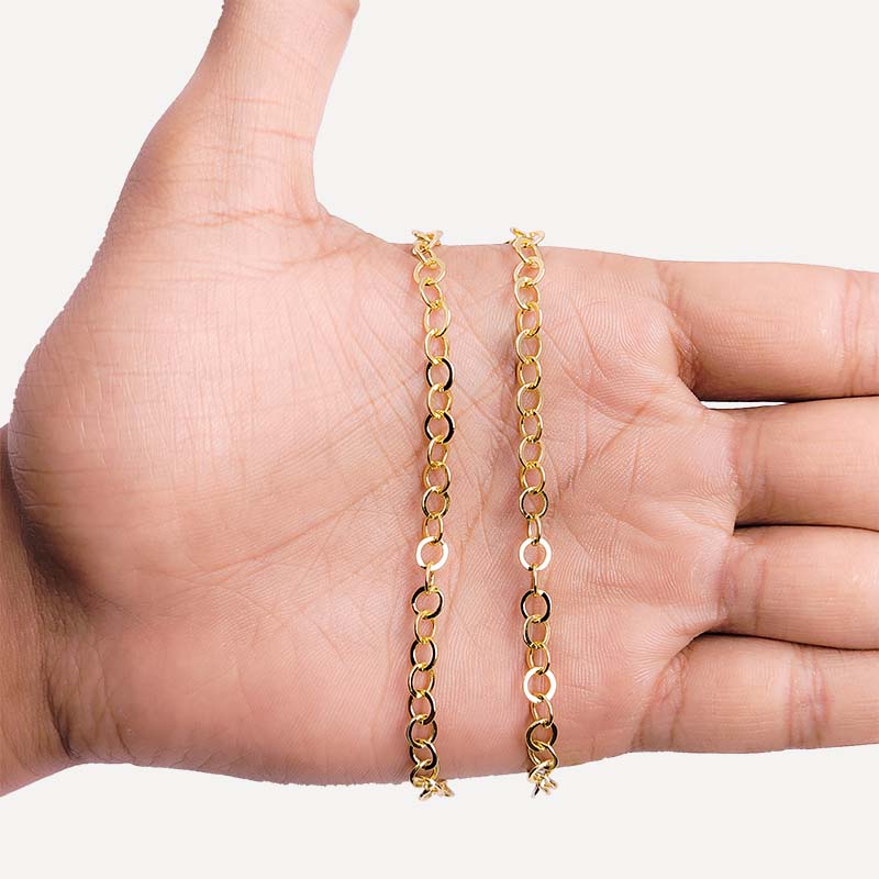 Classic oval link 18K Gold Overlay Over Copper jewelry chain with polished finish, ideal for necklaces, bracelets, and custom jewelry making projects