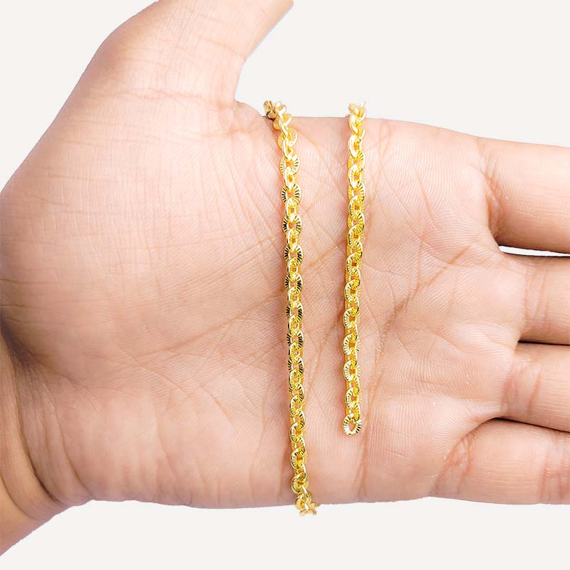 Textured oval link 18K Gold Overlay Over Copper jewelry chain with polished finish, ideal for necklaces, bracelets, and custom jewelry making projects