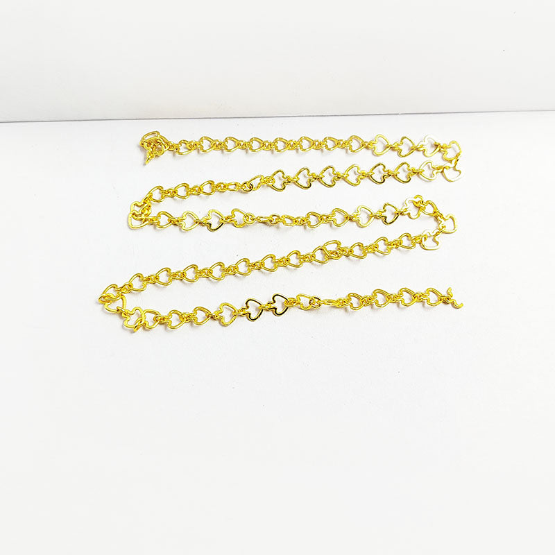 Heart shape link 18K Gold Overlay Over Copper jewelry chain with polished finish, ideal for necklaces, bracelets, and romantic custom jewelry making projects