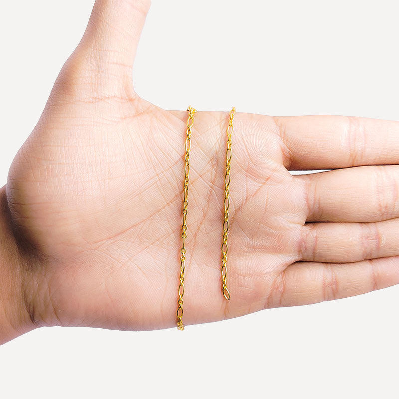 Alternating slim oval link jewelry chain crafted with 18K Gold Overlay Over Copper featuring mixed link sizes sold per foot