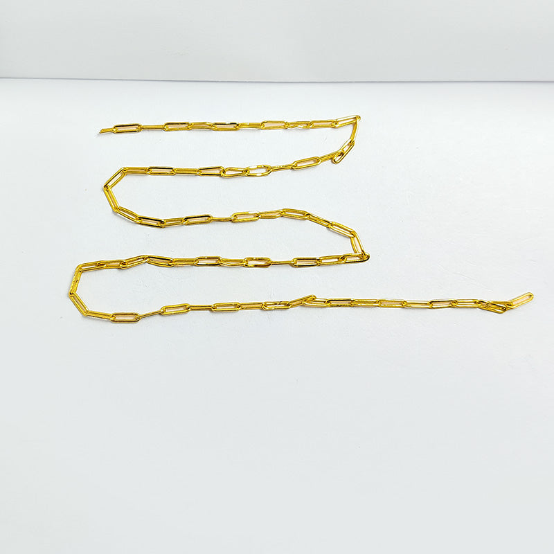 Elegant elongated link chain made with 18K Gold Overlay Over Copper featuring smooth polished finish and elongated links, sold per foot for custom jewelry projects