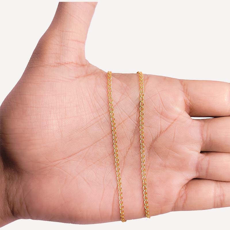 Fine oval link chain made with 18K Gold Overlay Over Copper featuring smooth polished 3MM X 2MM links and flexible length sold per foot for minimal custom jewelry projects