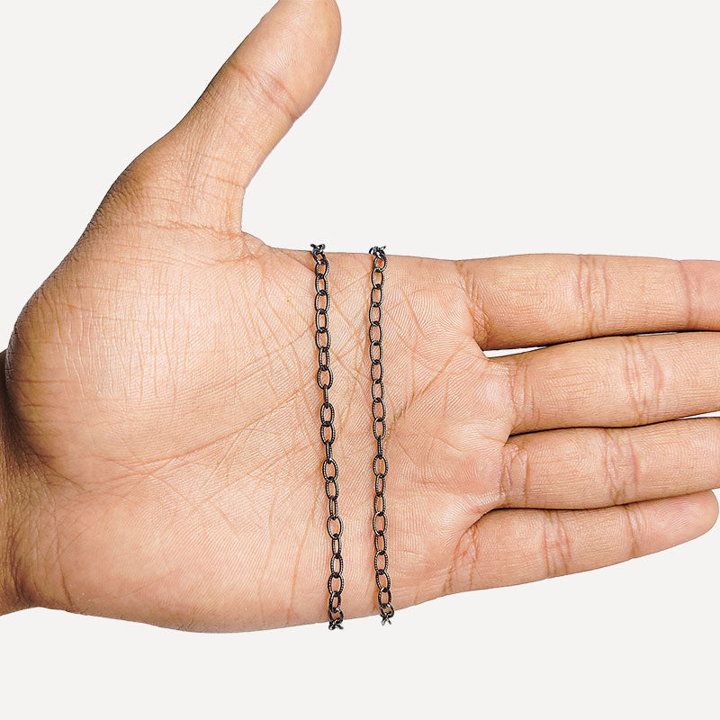 Modern Black Rhodium Overlay Over Copper oval link beading chain with textured oval links designed for everyday jewelry styling and custom accessory creation