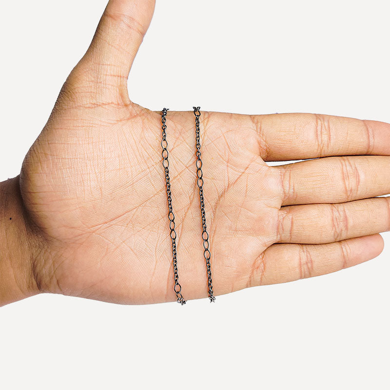 Alternating oval link chain crafted with Black Rhodium Overlay Over Copper, designed for creative jewelry styling, layered accessories, and custom everyday designs