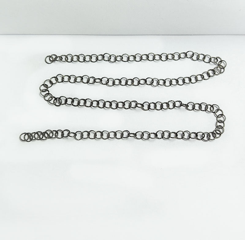 Round textured link chain crafted with Black Rhodium Overlay Over Copper, featuring twisted round links for artistic jewelry styling and custom accessory creation