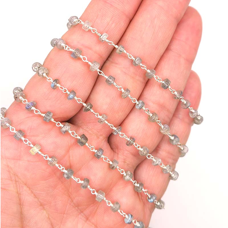 Rose Gold Overlay Over Copper labradorite beaded extender chain 3MM jewelry making supply India