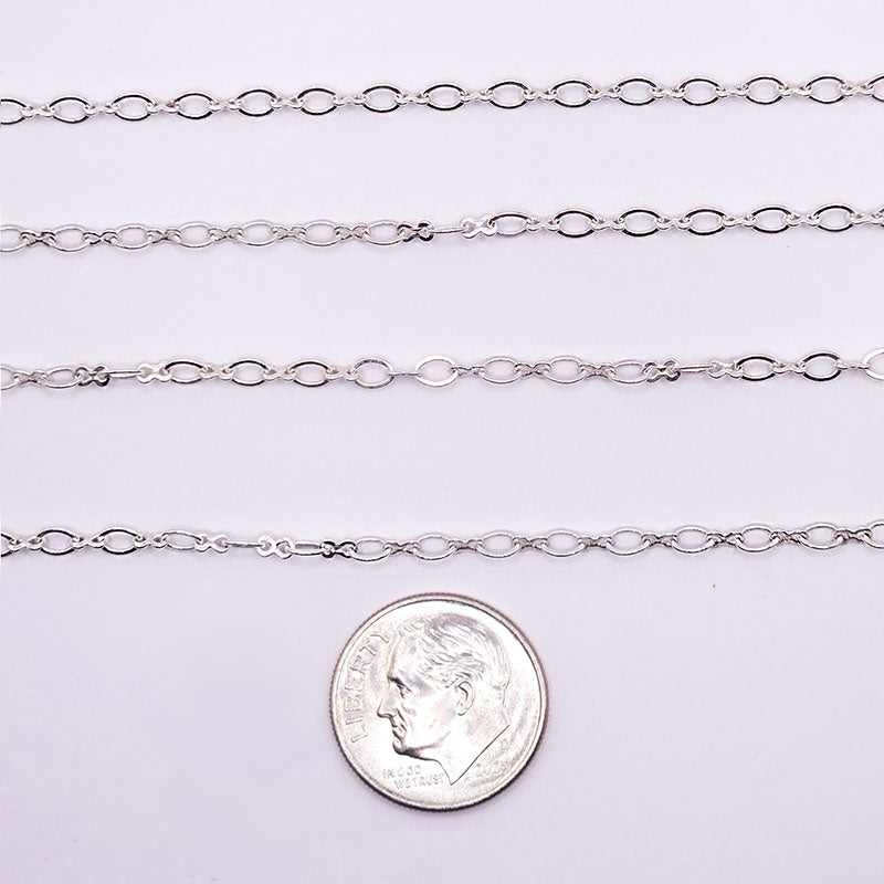 Silver overlay over copper mixed link chain with polished finish and elegant alternating links displayed on white background for retail jewelry use
