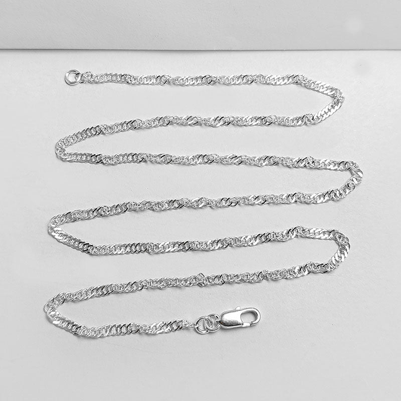 Silver overlay over copper necklace with polished chain finish and lobster clasp shown in multiple sizes for retail jewelry wear