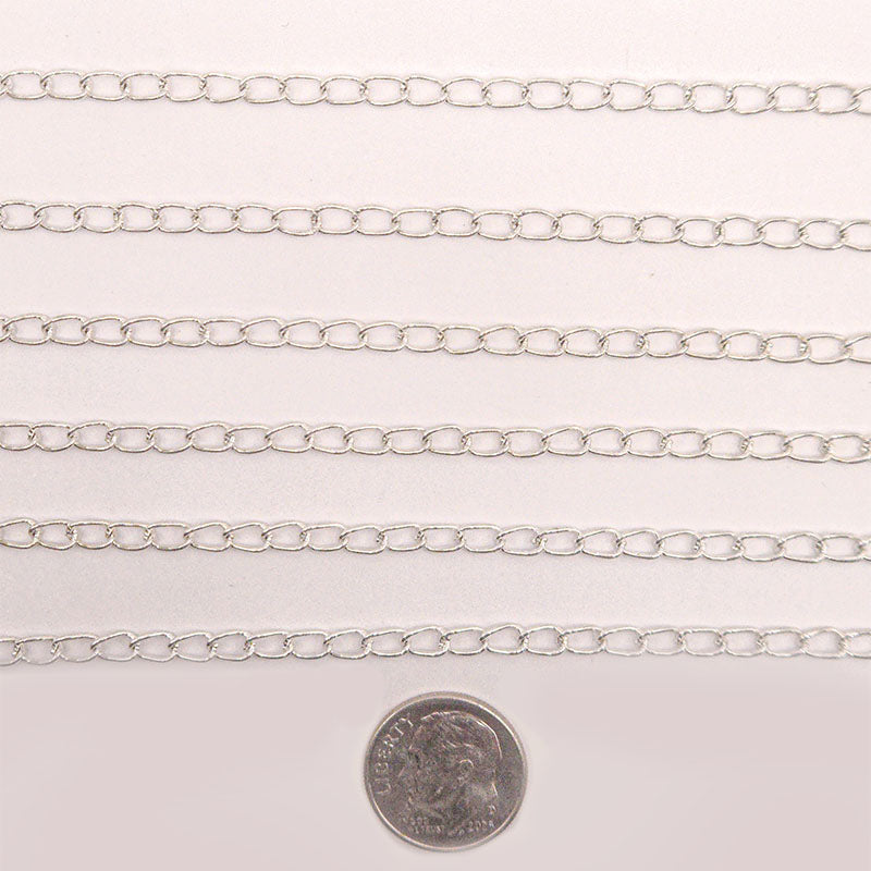 Silver overlay over copper beading and extender chain with polished oval links shown on white background for retail jewelry styling and customization
