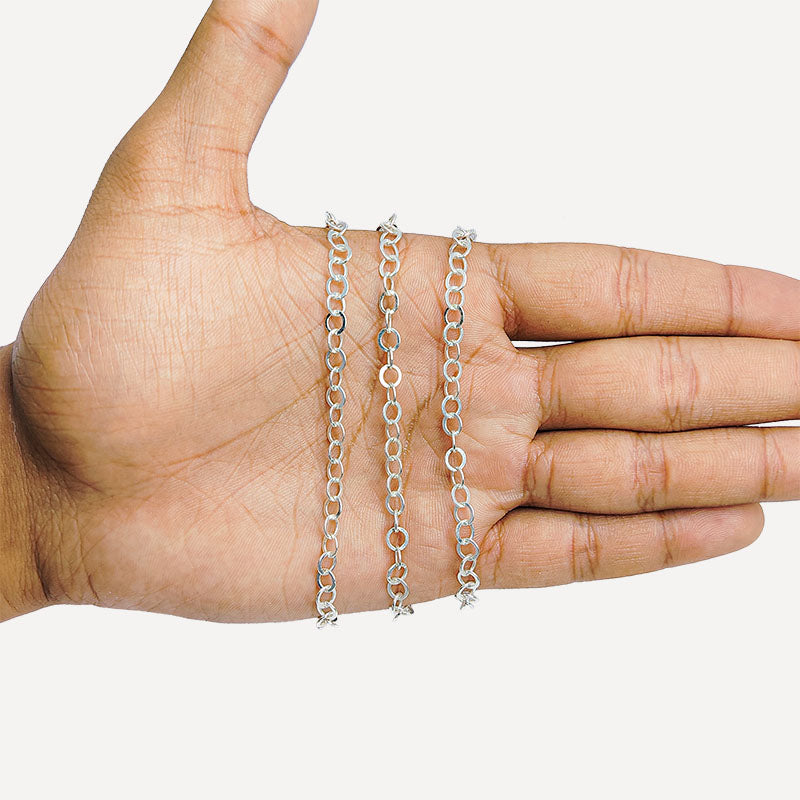Elegant oval link beading and extender chain crafted with silver overlay over copper featuring polished finish for modern handcrafted jewelry designs