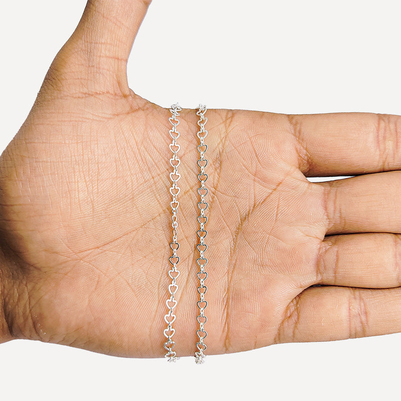 Elegant heart link beading and extender chain crafted with silver overlay over copper featuring polished finish for handcrafted jewelry designs
