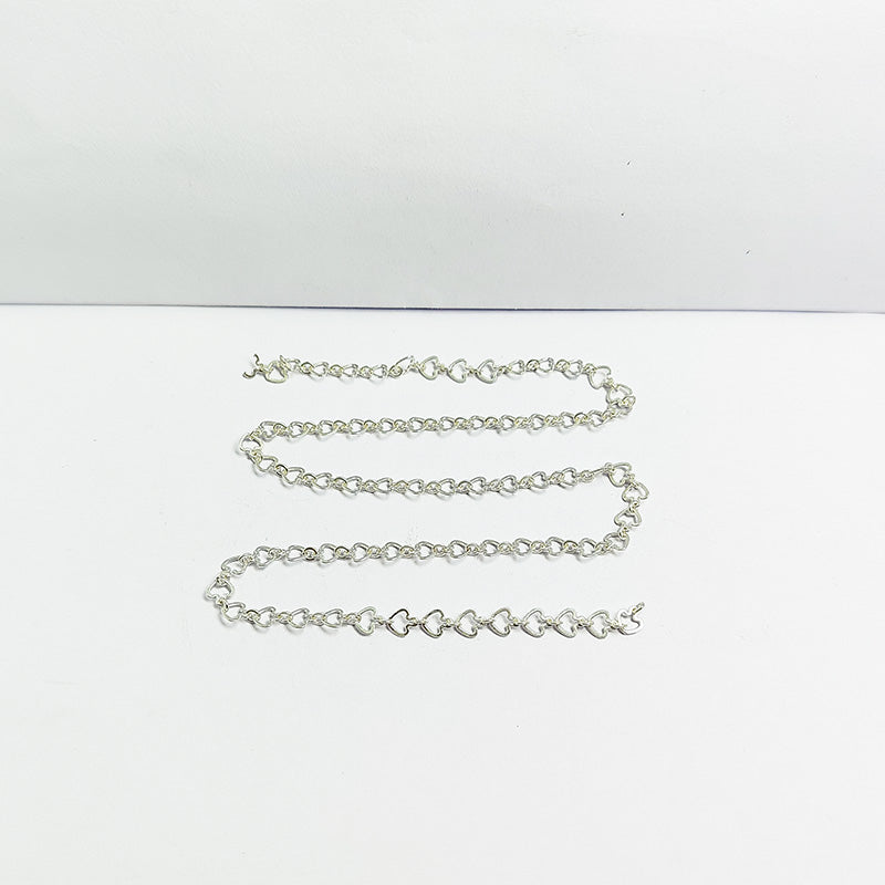 Elegant heart link beading and extender chain crafted with silver overlay over copper featuring polished finish for handcrafted jewelry designs