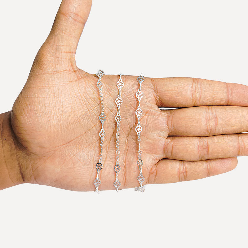 Silver Overlay Over Copper circular link necklace chain sold as per foot, ideal for creating custom necklaces and elegant everyday jewelry designs