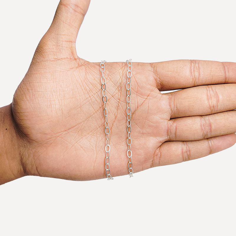 Silver Overlay Over Copper textured oval link beading and extender chain sold as per foot, ideal for creating custom necklaces and bracelets