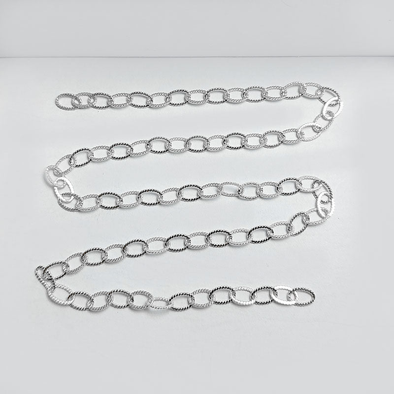 Silver Overlay Over Copper textured oval link beading and extender chain sold as per foot, ideal for creating custom necklaces and bracelets