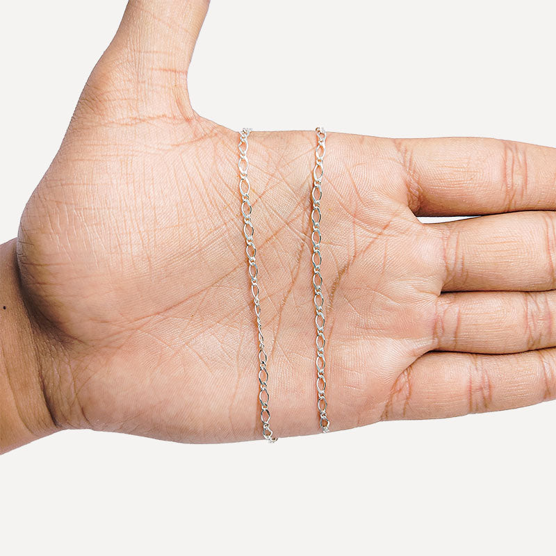 Silver Overlay Over Copper mixed oval link beading and extender chain sold as per foot, ideal for creating custom necklaces, bracelets, and layered jewelry designs
