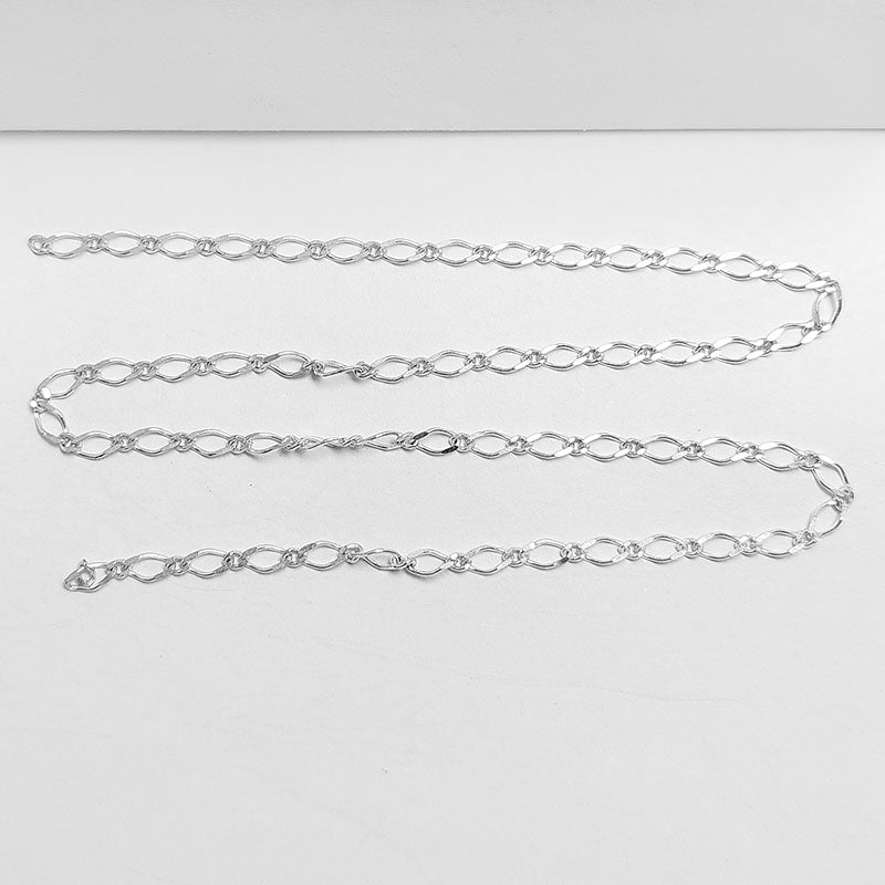 Silver Overlay Over Copper mixed oval link beading and extender chain sold as per foot, ideal for creating custom necklaces, bracelets, and layered jewelry designs
